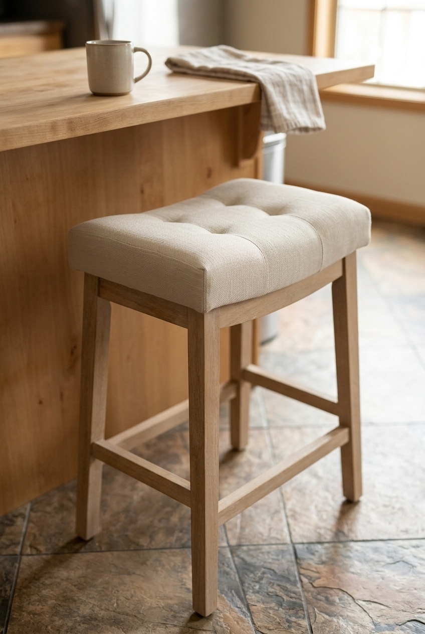 Why a Backless Wooden Saddle Counter Stool Is the Effortless Kitchen Update You Need