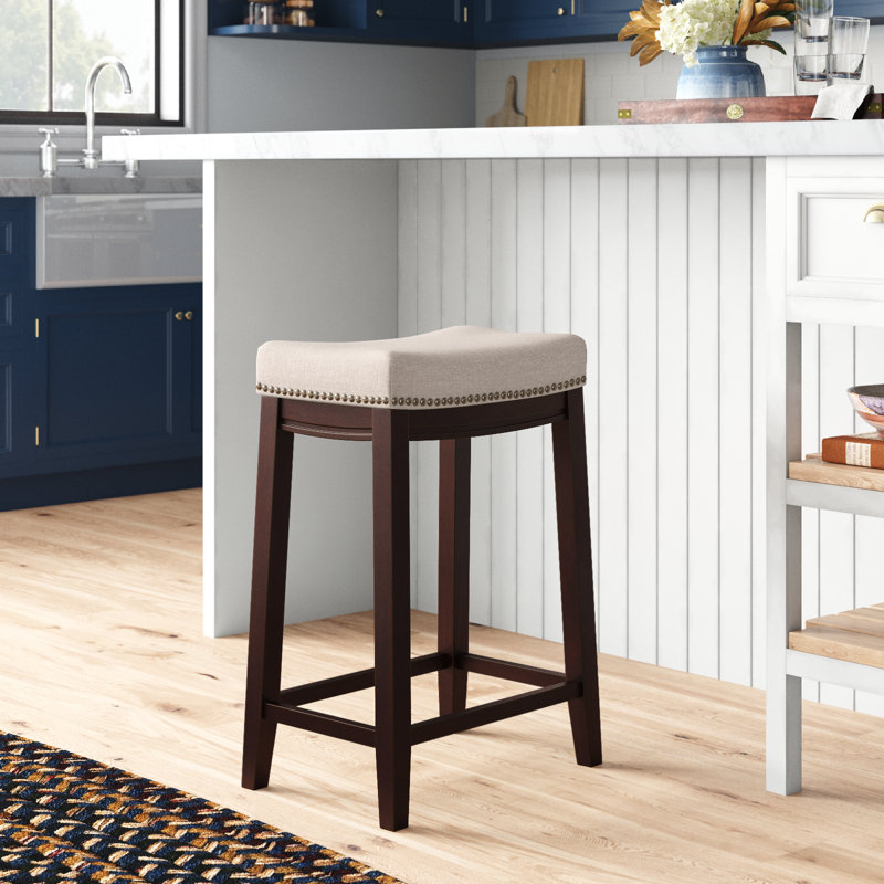 Red Barrel Studio Bartonville Counter Bar Solid Wood Backless Stool With Upholstered Seat W004178696