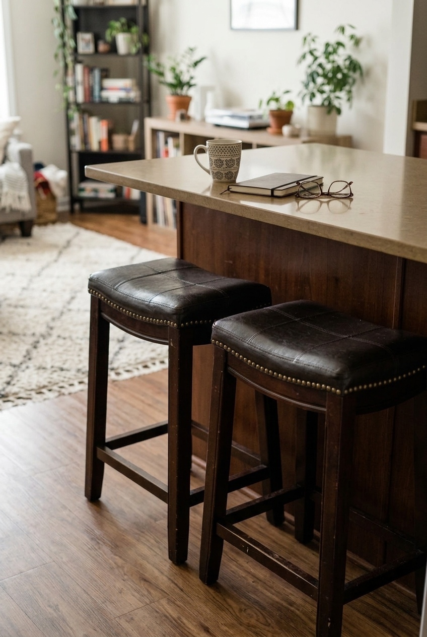 Lark Manor Arlyce 265 Solid Wood Backless Counter Stool With Vegan Leather Upholstered Seat W009699890