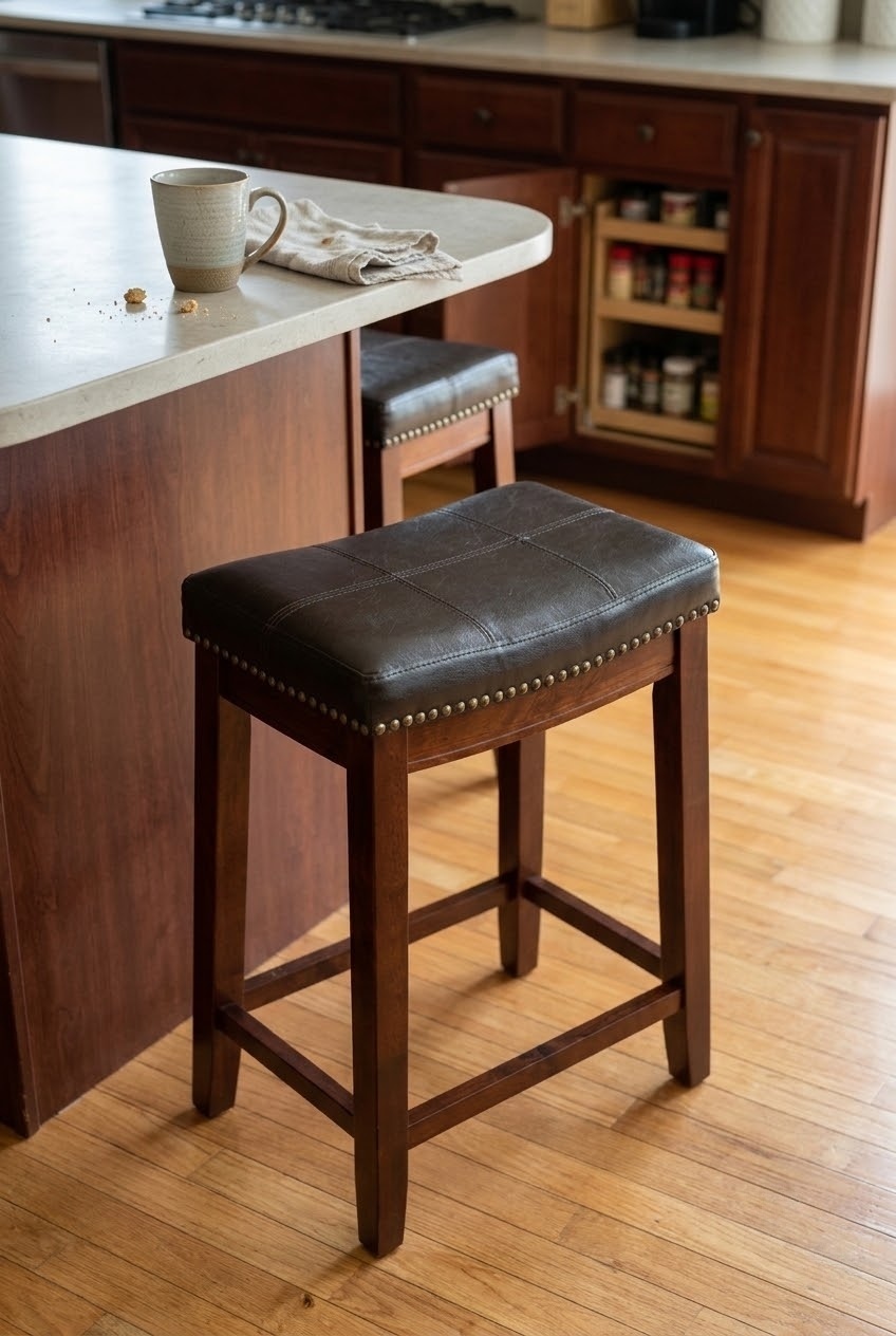 Lark Manor Arlyce 265 Solid Wood Backless Counter Stool With Vegan Leather Upholstered Seat W009699890