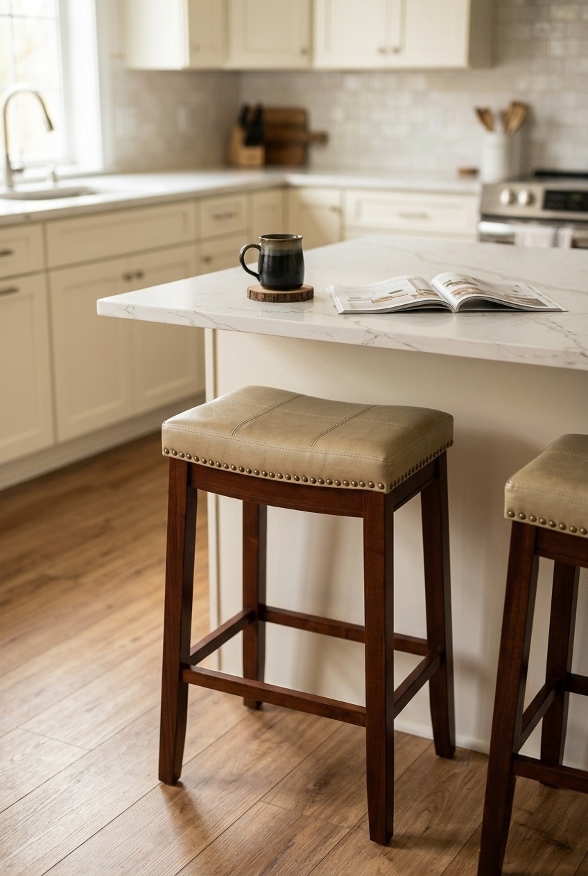 Lark Manor Arlyce 265 Solid Wood Backless Counter Stool With Vegan Leather Upholstered Seat W009699890