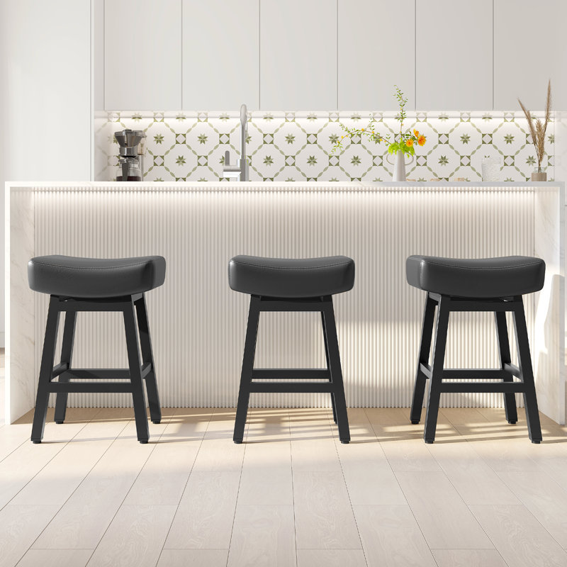 Lark Manor Counter Height Bar Stools Set Of 3 For Kitchen Counter Farmhouse Modern Barstools With Faux Leather Upholstered Backless Seat And Metal Legs 24 Inch Bar Chairs W113968118